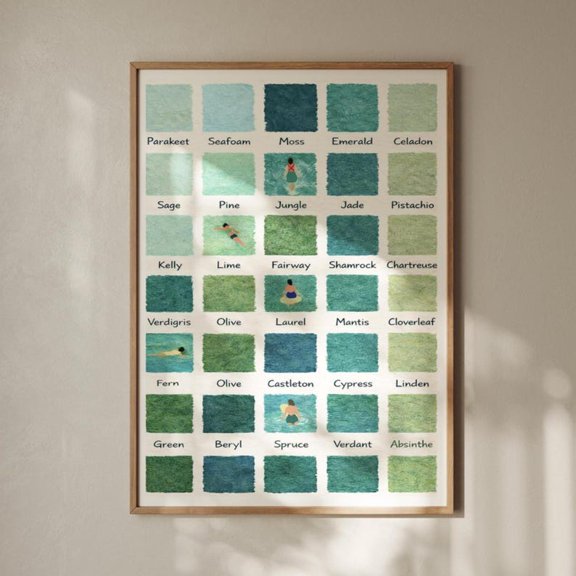 Mid Century Green Color Swatch Poster Swimmer Wall Decor Size 24x36 Unframed Poster