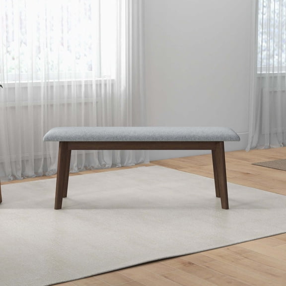 Mid-Century Grey Fabric Upholstered Wood Bench Add Instant Charm to Your Dining Space