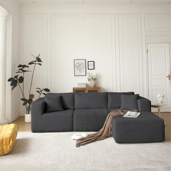 Mid-Century Grey Sofa Set / Reversible Chaise for Relaxing