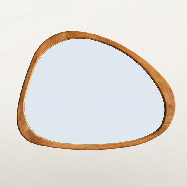 MidCentury Handcrafted Asymmetrical Polished Wood Wall Mirror