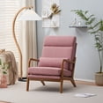 thumbnail image 1 of Mid Century High Back Accent Chair Modern Oak Chair with Pillow Upholstered Lounge Chairs,  Arm Chair with Solid Wood Frame and Cushion, Reading Armchair for Bedroom Sunroom, Living Room, Pink, 1 of 7