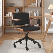 CoVibrant Mid-Century Home Office Chair with Bentwood Backrest and Rubber Wheels, Adjustable Height Task Chairs for Work, Black