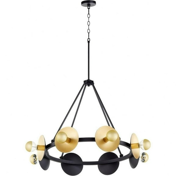 Mid Century Industrial 8 Light Chandelier in Noir Finish with Gold Leaf 31.5 in W X 26.5 in H Bailey Street Home 182-Bel-4529893