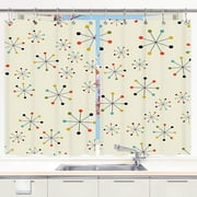 Mid Century Kitchen Curtains, 60S Mid Century Absctract Geometric Retro 1950S 1960S MCM Home Decor Window Curtain Panel, Retro Window Curtains, Modern Curtain Panels Sets with Hooks 42X45