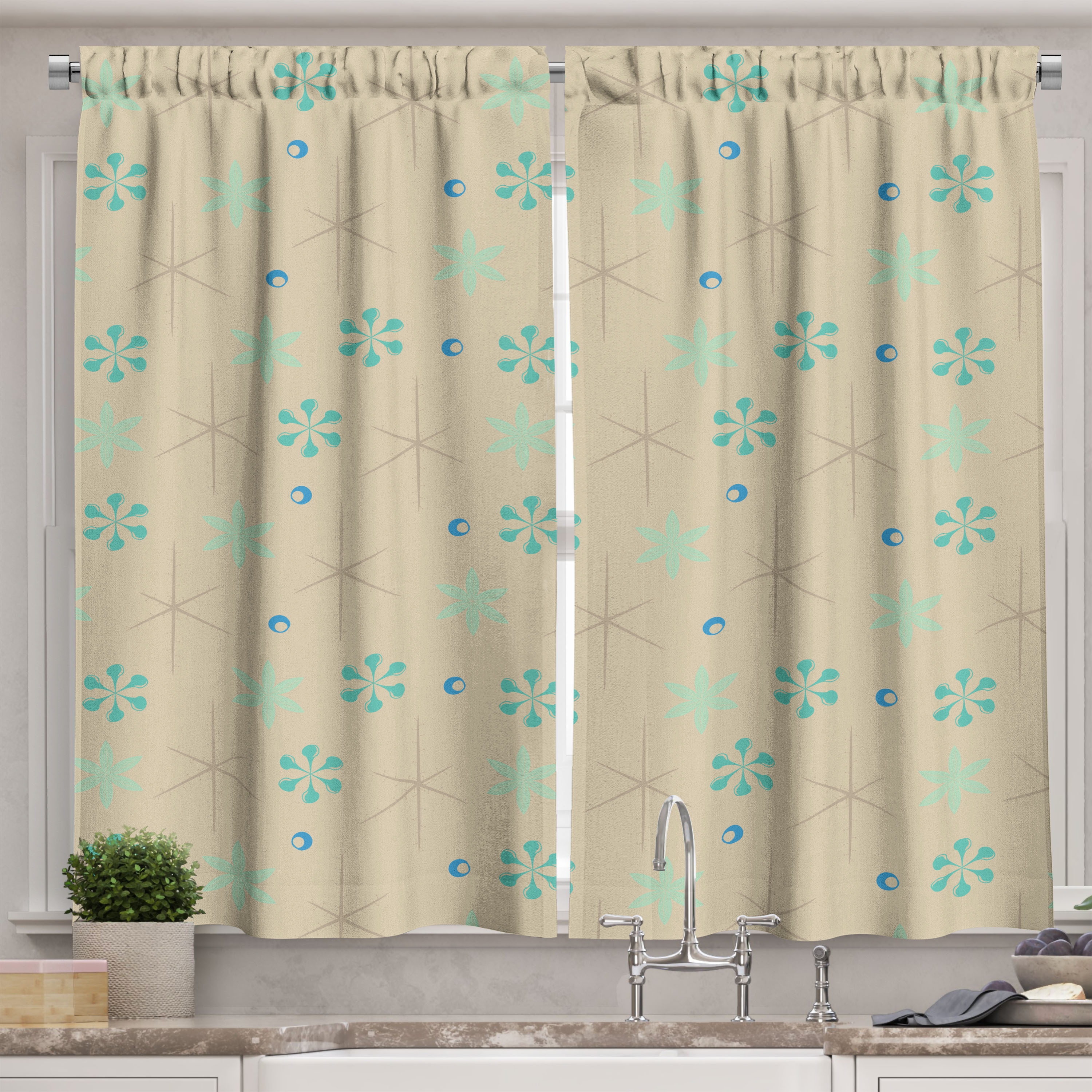 Mid Century Kitchen Curtains, Winter Season Theme Inspired Abstract ...