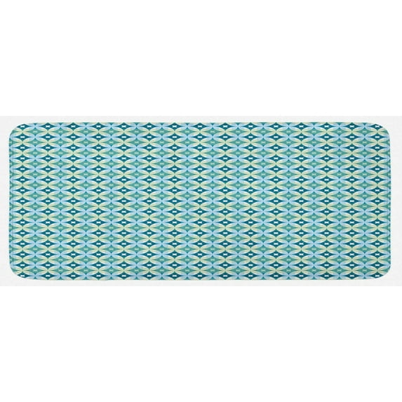 Mid Century Kitchen Mat, Vintage Diamond Pattern Argyle Backdrop Geometrical Lattice of Circles, Plush Decorative Kitchen Mat with Non Slip Backing, 47" X 19", Turquoise Teal