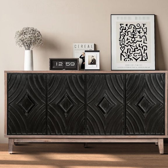 Mid Century Kitchen Sideboard | Functional Storage in Primary Living Space | Solid Wood Legs and High - quality Wood | Easy to Assemble and Use