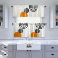 thumbnail image 1 of Mid Century Kitchen Window Valance and Tier Set 3 Piece Rod Pocket Valances Tiers Curtain, Minimalist Orange Sun Short Curtains Black Arch Striped Windows Treatment for Bedroom/Bathroom, 1 of 1