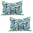 thumbnail image 1 of Mid Century Knitted Quilt Pillowcover Set of 2, Geometric Modern Art Design in the Sixties Pop Art Shapes Pattern, Standard Queen Pillow Sham Bedroom, 30" x 20", Sea Green Blue Black, by Ambesonne, 1 of 1