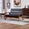 thumbnail image 1 of Mid-Century Loveseat, PU Leather Upholstered Couch with Detachable Thick Cushion, High Backrest, Leisure Sofa with Solid Wood Armrest & Legs, Black, 1 of 9