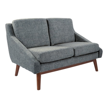Mid-Century Loveseat in Navy Fabric with Coffee Finish Legs