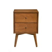 Alpine Furniture Flynn Mid Century 2 Drawer Wood Nightstand in Chestnut