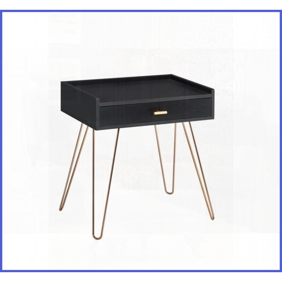 Mid-Century Matte Black MDF Coffee Table with Copper Hairpin Legs Storage Drawer & Easy-Clean
