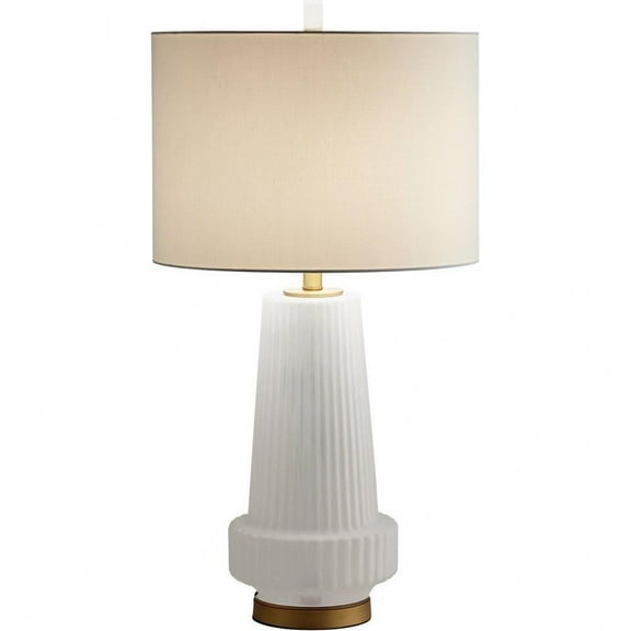 Mid Century Modern 1 Light Tall Table Lamp with Grooved White Base and Round White Drum Shade Bailey Street Home 182-Bel-4637143