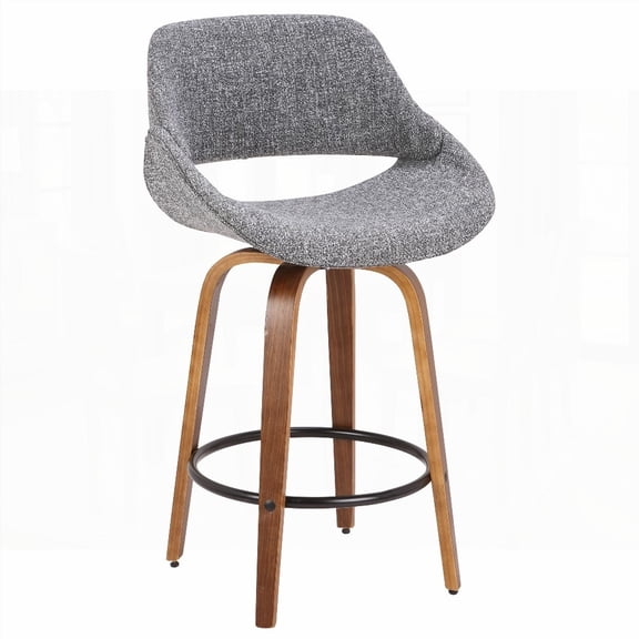Mid-Century Modern 1-Piece Walnut and Grey Fabric Counter Stool by LumiSource