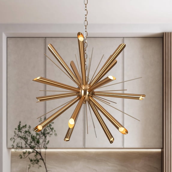 Mid-Century Modern 15-Light Gold Sputnik Chandeliers for Dining Room