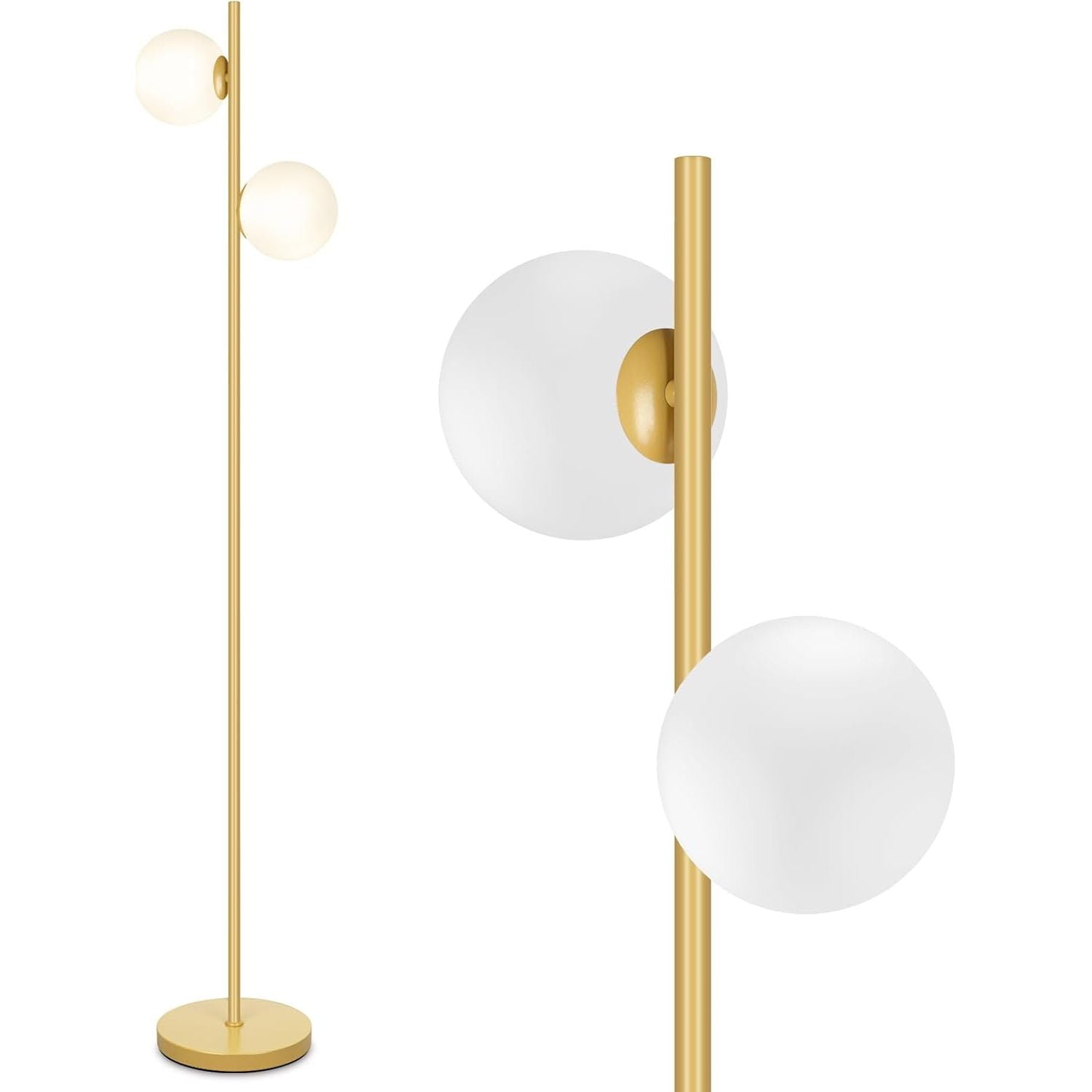 Mid Century Modern 2 Frosted Glass Globe Floor Lamp for Living Room ...