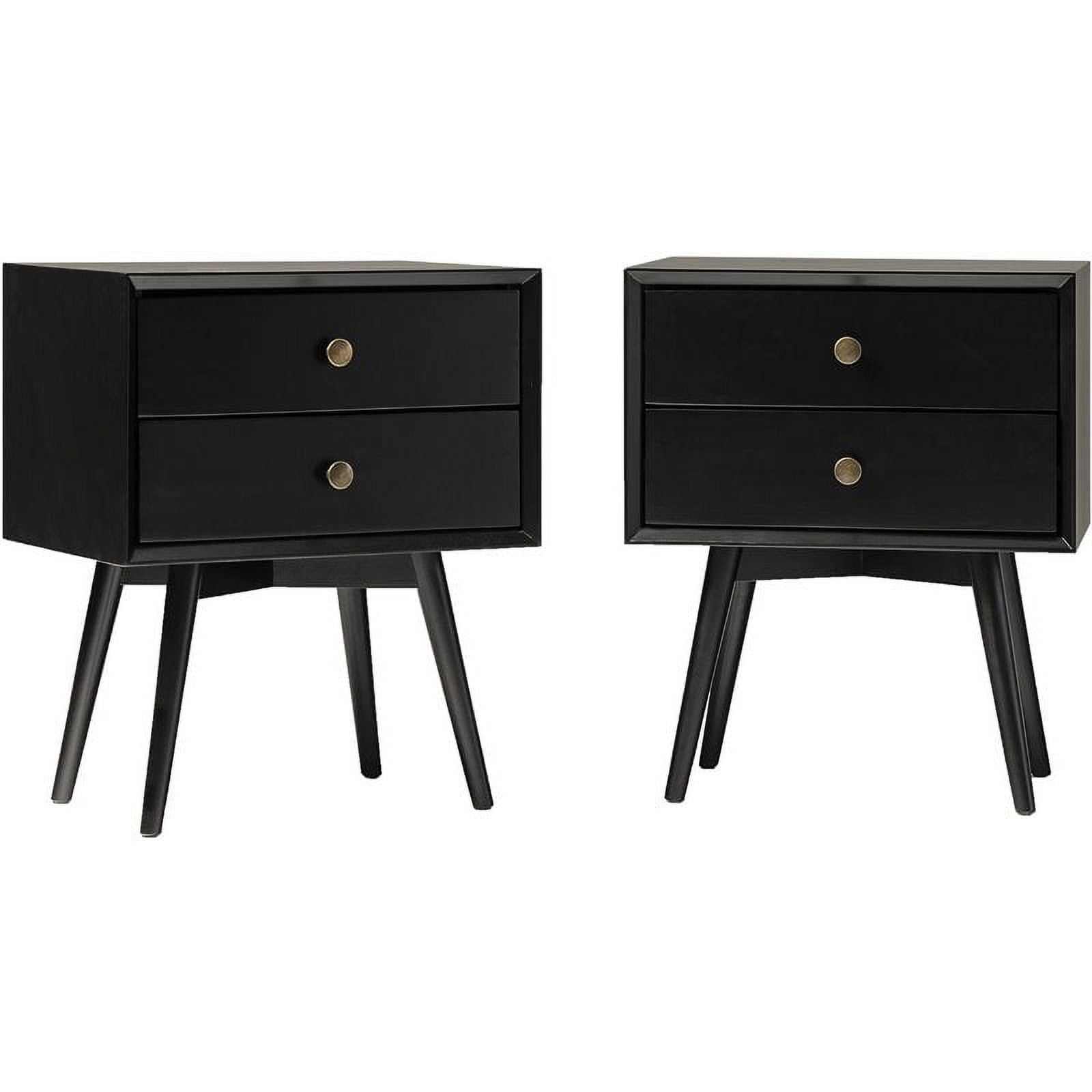 Mid Century Modern 2Piece Solid Wood Bedroom Nightstand Set in Black
