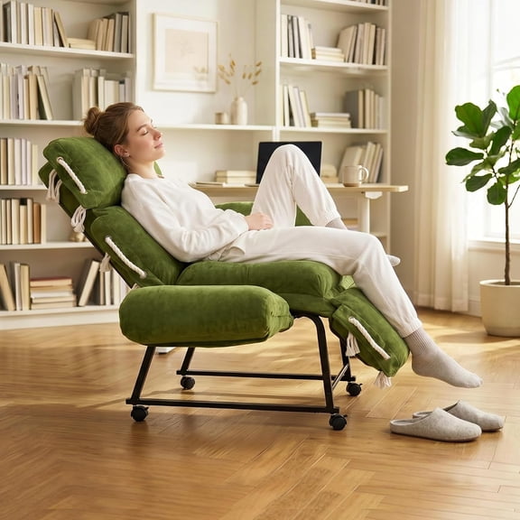 Mid-Century Modern 2-in-1 Recliner Chair, 90°-180° Adjustable Swivel Chair with Footrest, Multi-Use Chair for Work or Relaxing, Ergonomic Single Sofa with Wheels for Home Office Green