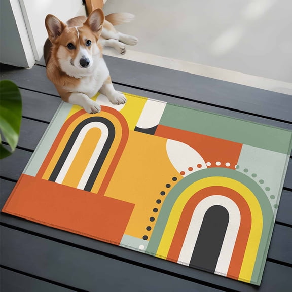 Mid-Century Modern 2x3 Area Rugs for Living Room, Art Geometric Abstract Yellow Orange Non Slip Floor Mat Washable Low-Profile Indoor Carpet for Bedroom, Dining Room, Bathroom