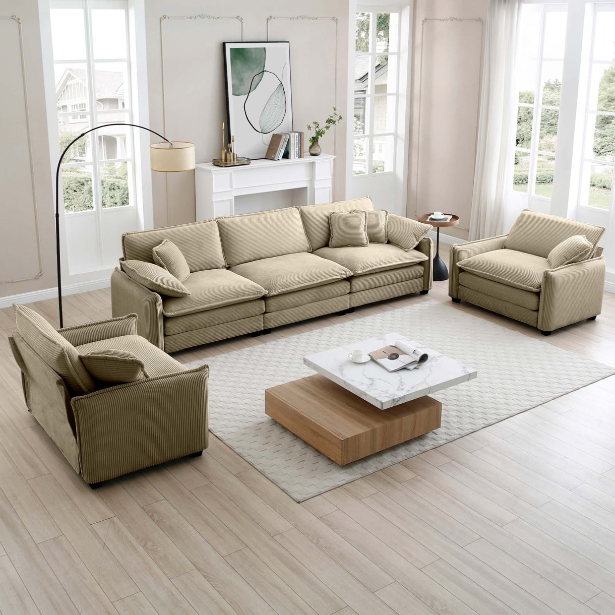 Mid-Century Modern 3-Piece Sofa, Home Theater Style Sofa Set,