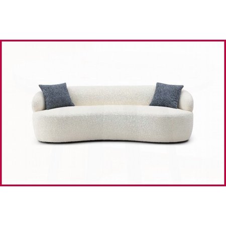 Mid Century Modern 3-Seat Curved Boucle Sofa – Beige Fabric Couch for Living Room, Bedroom, Office