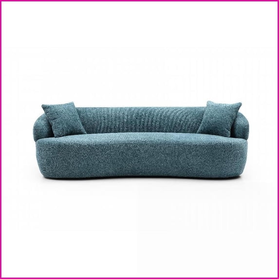 Mid Century Modern 3-Seat Curved Boucle Sofa - Cloud-Like Comfort for Living Room, Bedroom, Office | Blue | Boucle | Wood