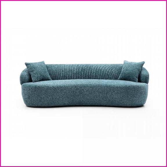 Mid Century Modern 3-Seat Curved Boucle Sofa - Cloud-Like Comfort for Living Room, Bedroom, Office | Blue | Boucle | Wood