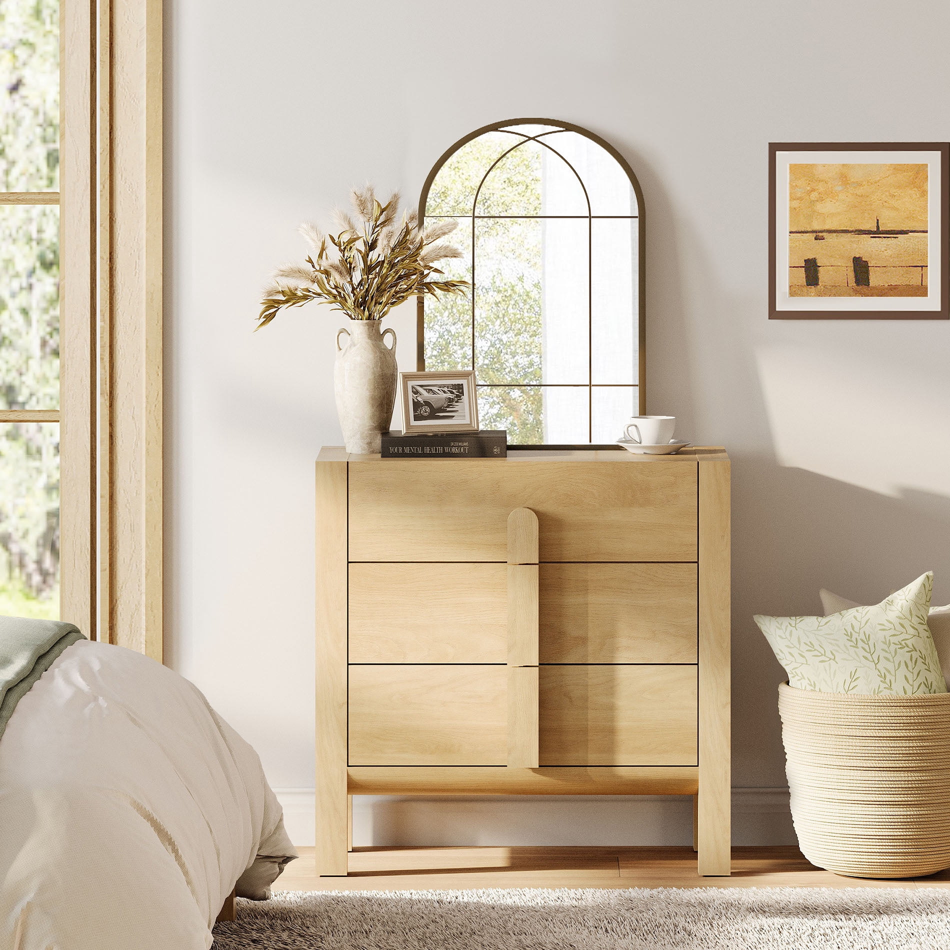 Mid-Century Modern 31.5" Dresser with Three Drawers, Wood Dresser Organizer Storage for Bedroom,Living room, Entryway