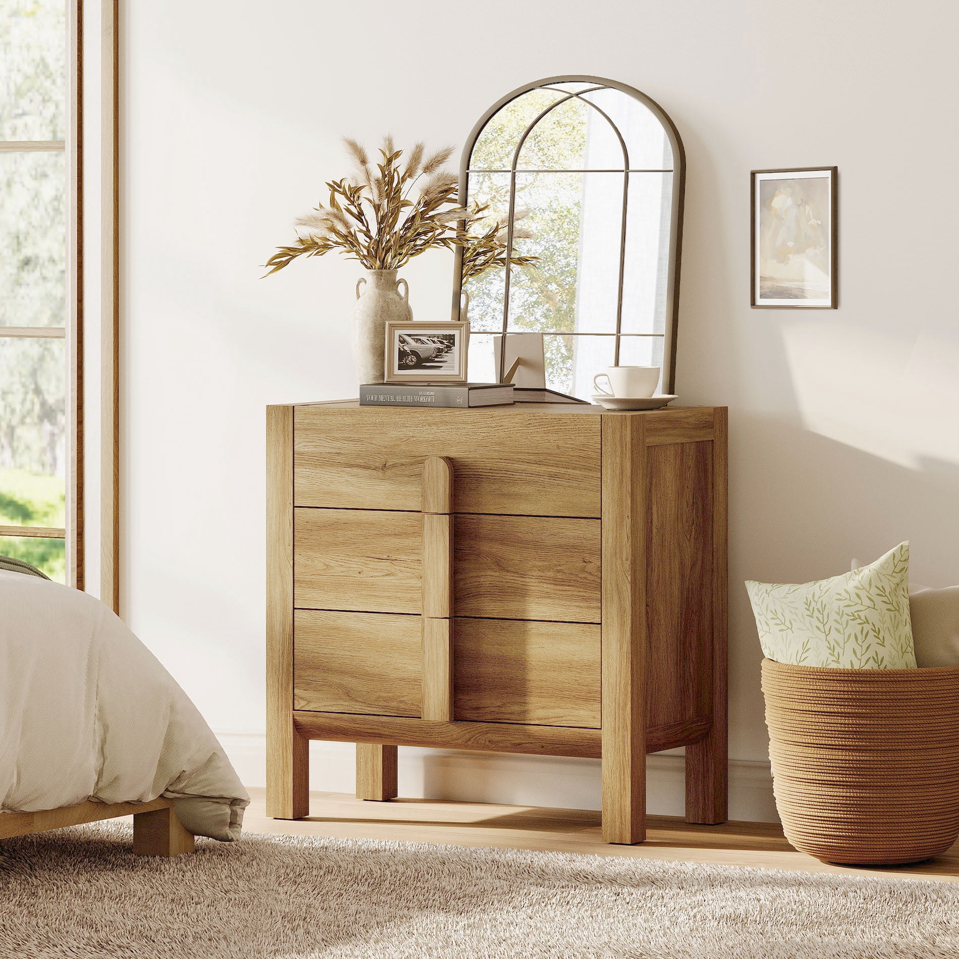 Mid-Century Modern 31.5" Dresser with Three Drawers, Wood Dresser Organizer Storage for Bedroom,Living room, Entryway