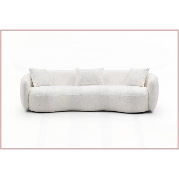 Mid Century Modern 4-Seat Boucle Curved Sofa Off-White (Beige & White) for Living Room, Bedroom & Office