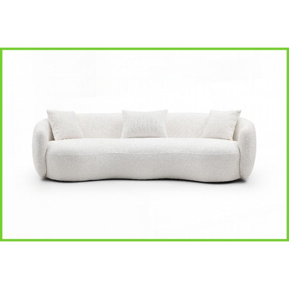 Mid Century Modern 4-Seat Curved Boucle Sofa Off-White Beige & White Couch for Living Room, Bedroom, Office Comfort