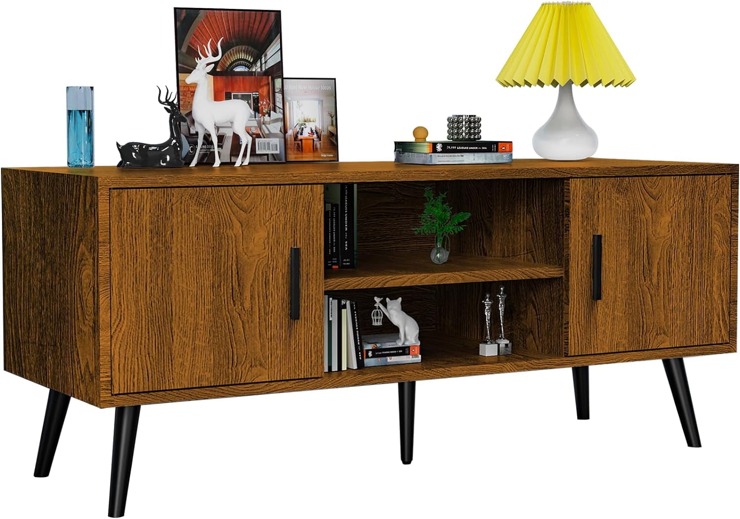 MidCentury Modern 45" TV Stand with 2 Side Doors Entertainment Center