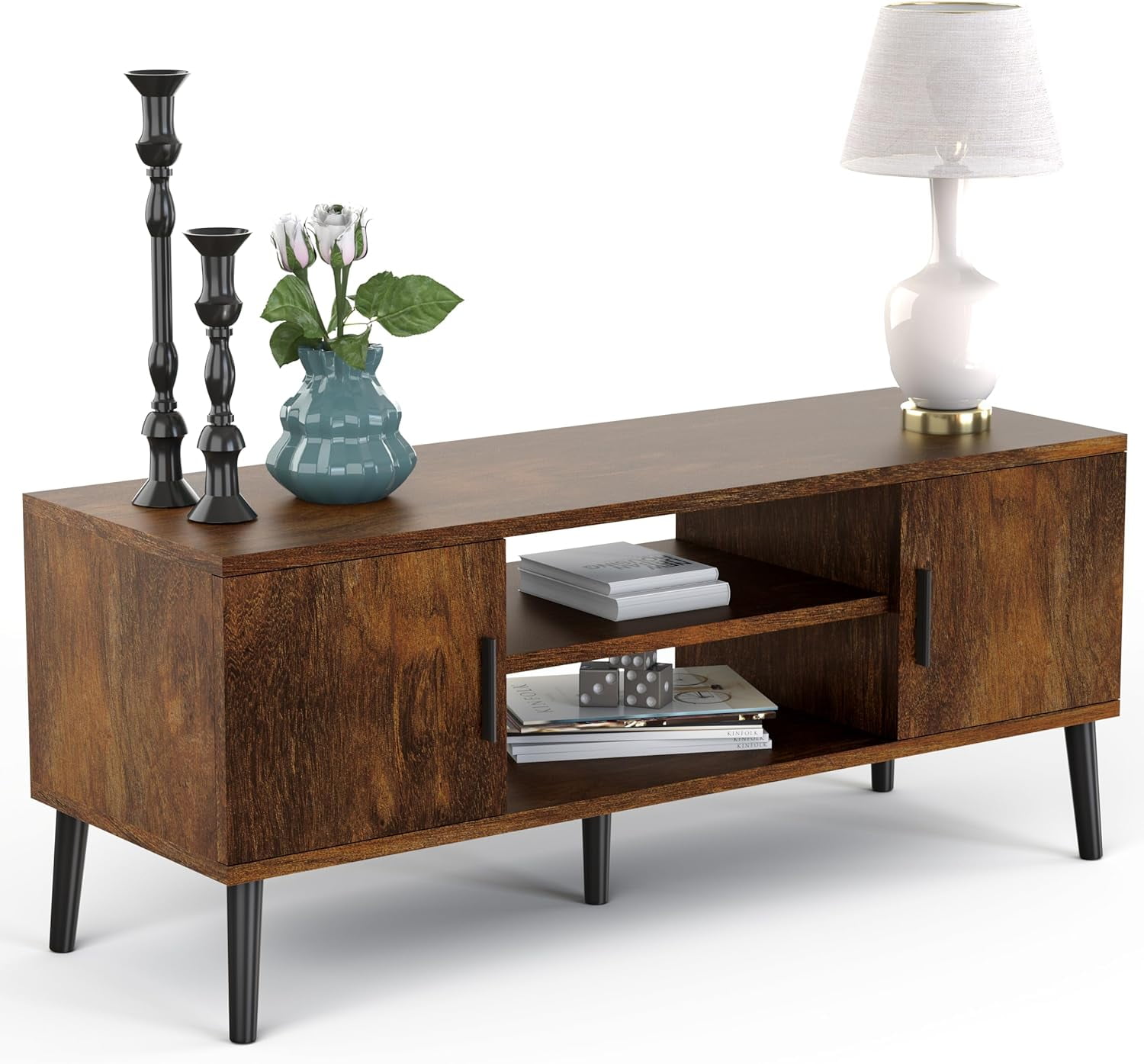 MidCentury Modern 45" TV Stand with 2 Side Doors Entertainment Center