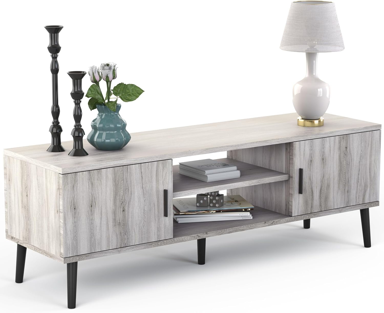 MidCentury Modern 55" TV Stand with 2 Side Doors Entertainment Center