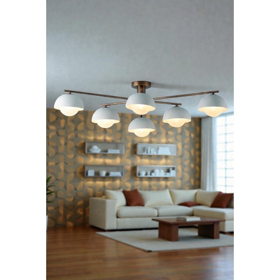 Mid Century Modern 6-Light Chandelier Ceiling Fixture for Dining, Living & Bedroom | Designer Home Decor