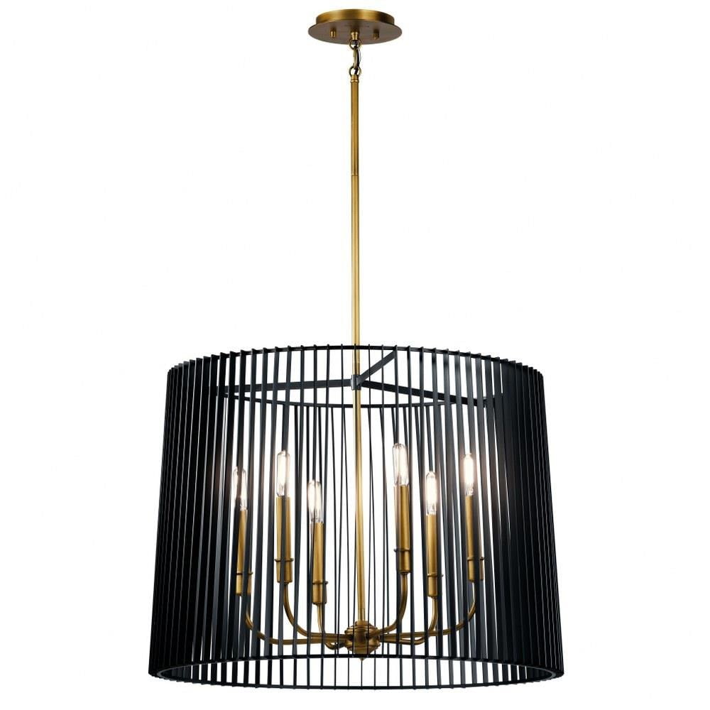 Modern Matte Black and Brass 6-Light Drum Chandelier