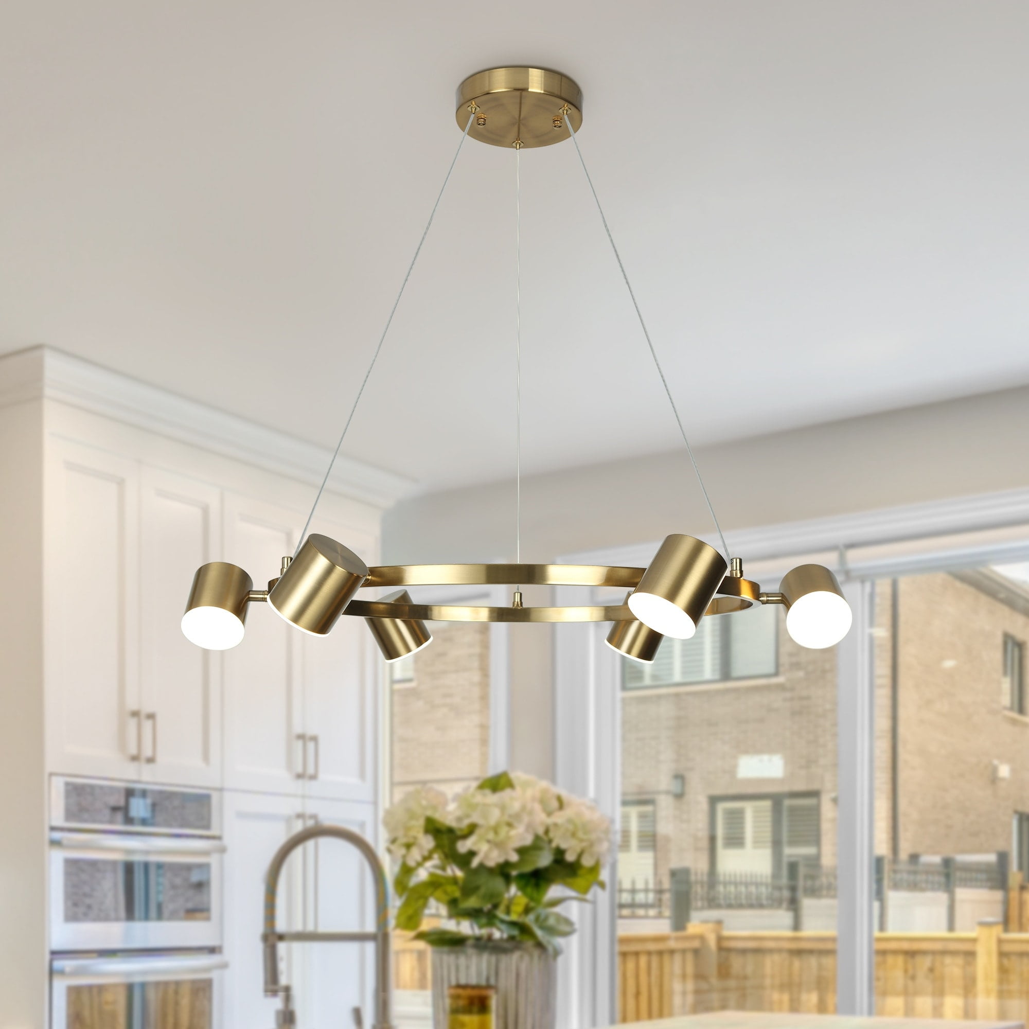 Electroplated Brass Mid-Century Modern 6-Light LED Chandelier