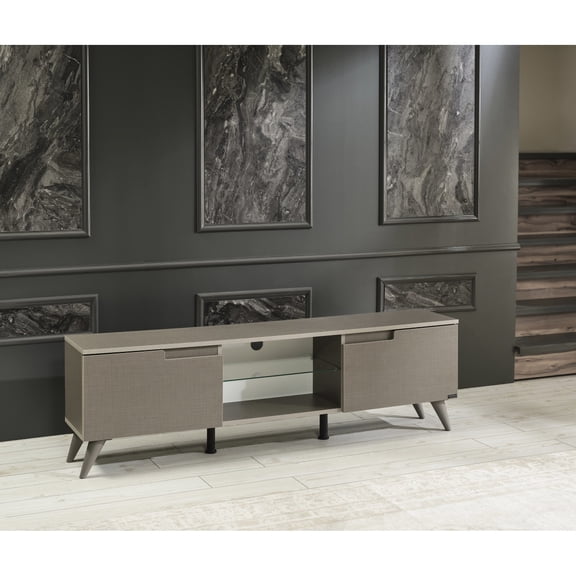 Mid Century Aesthetic - 67-inch Brown TV Stand with 2 Cabinets