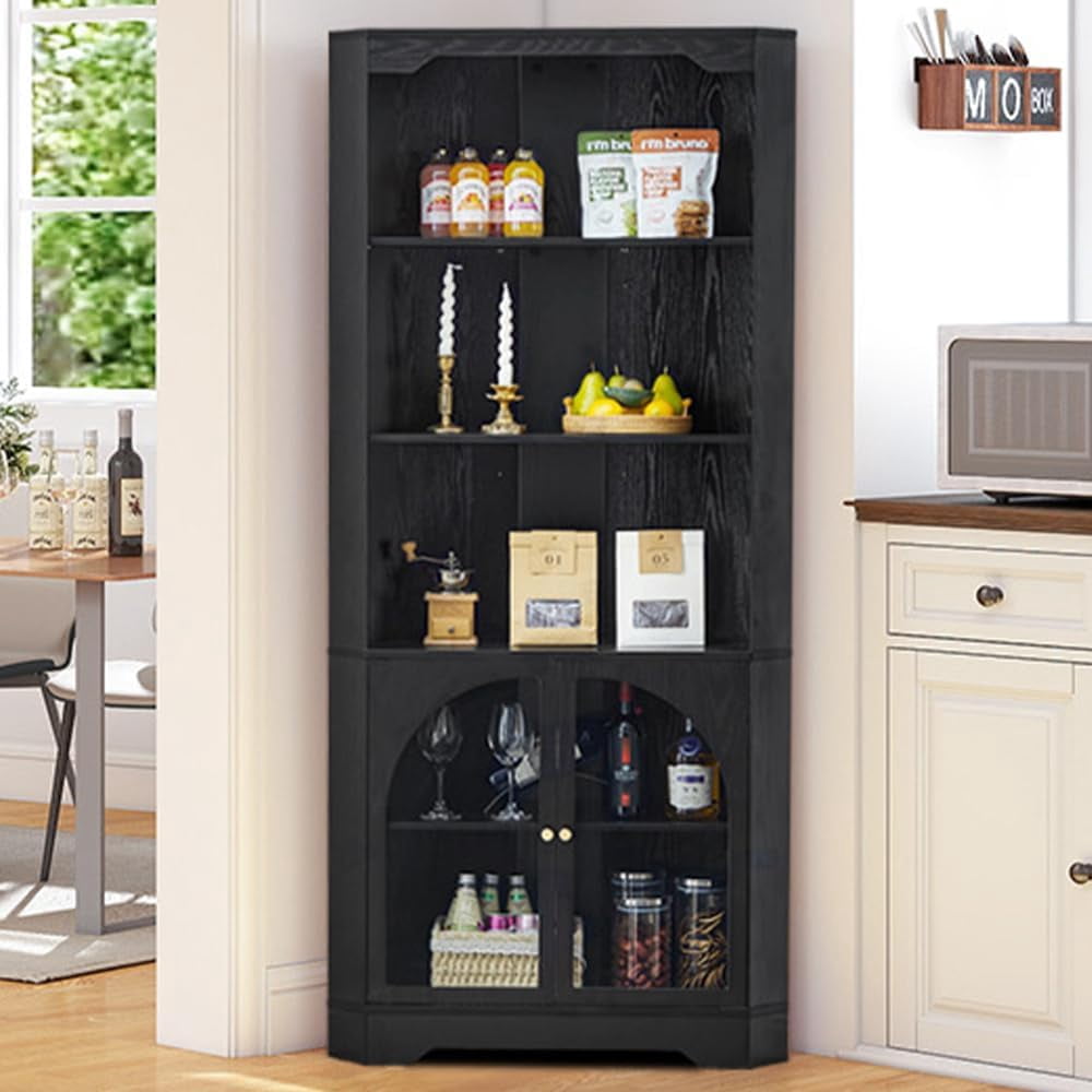 Mid-Century Modern 70" H Tall Coner Storage Cabinet with Doors ...