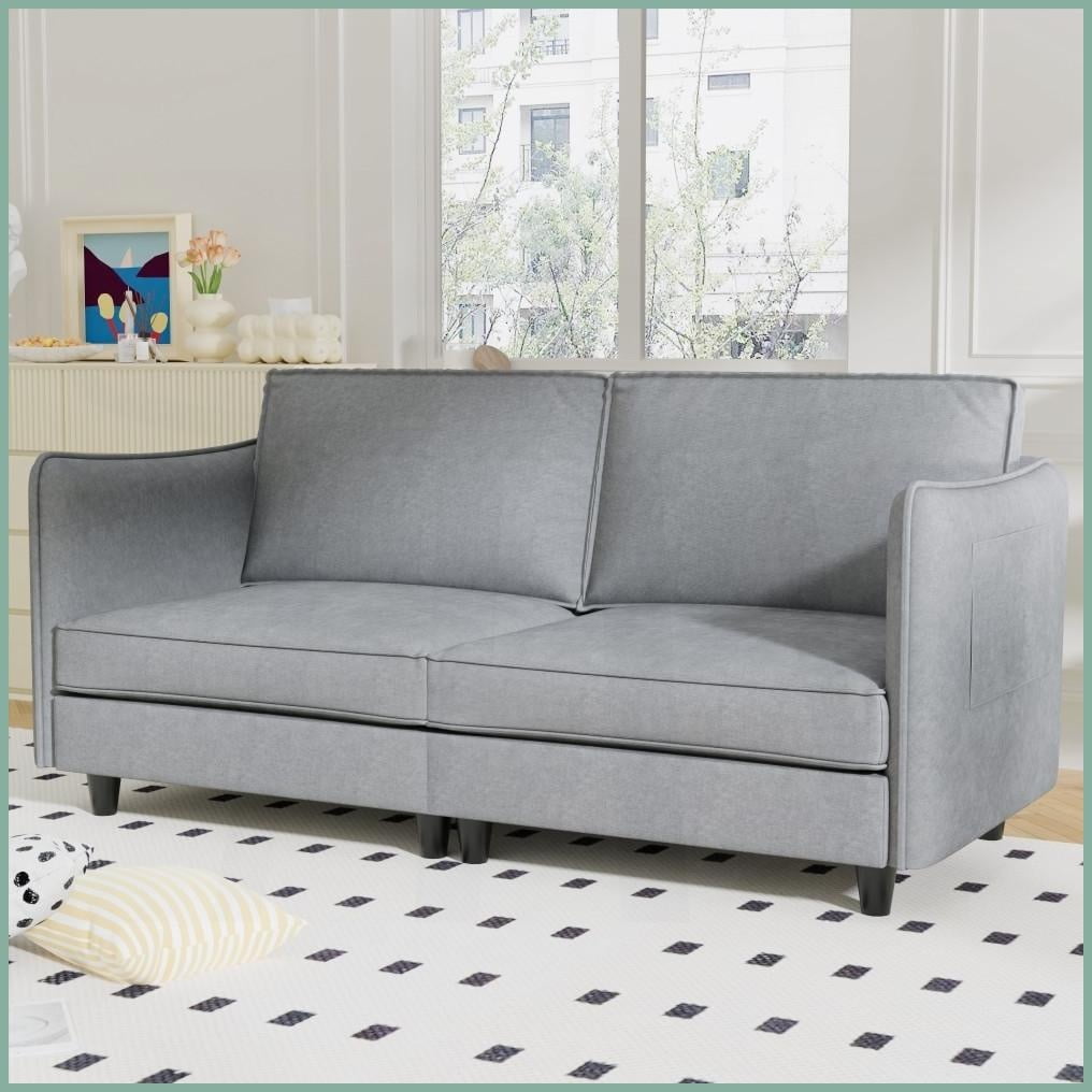 Mid Century Modern 74.27'' 2-Seater Loveseat: Breathable Fabric, Solid Wood Frame for Small Spaces