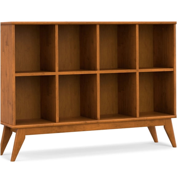 Mid Century Modern 8-Cube Organizer Sofa Table, Teak Brown Storage Console with Cubby Shelves