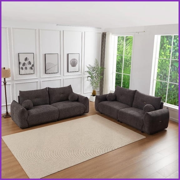 Mid-Century Modern 90'' Lamb's Wool 2-Seater Sofa with Cushions  Comfortable for Living Room & Bedroom