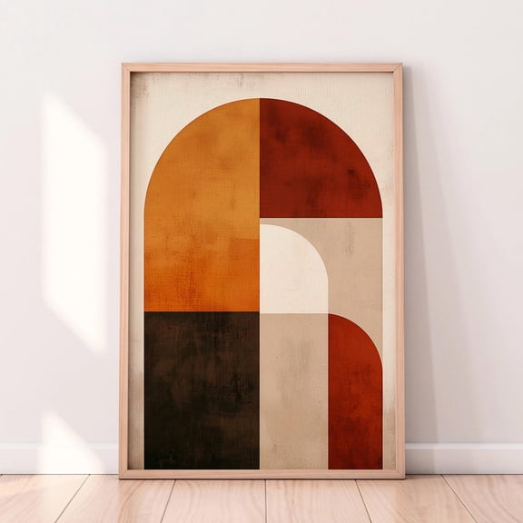 Mid-Century Modern Abstract Art – Geometric Retro Print, Minimalist Warm Tones Wall Decor, Boho Neutral Aesthetic, Wall Art, Modern Wall Decor, 16x24 UNFRAMED