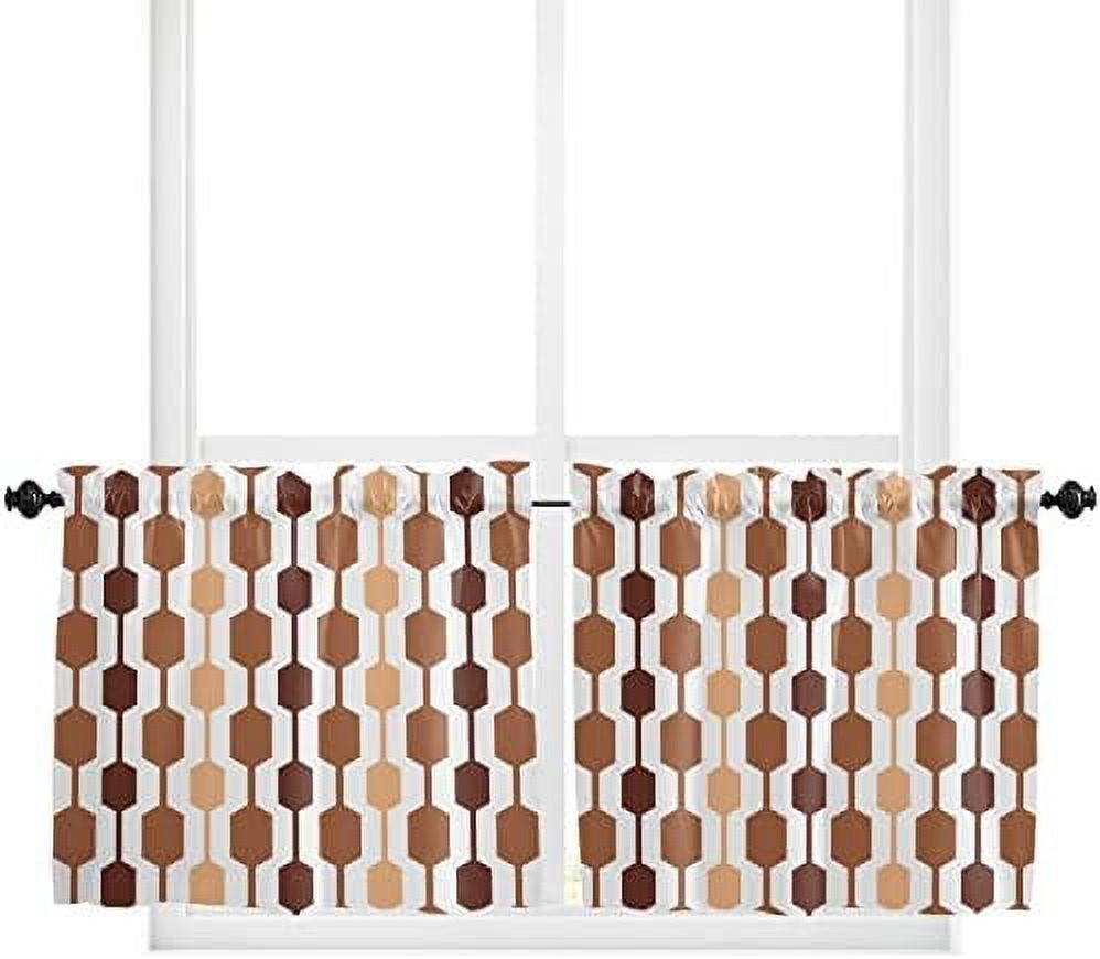 Mid Century Modern Abstract Art Window Tier Curtains 36 Inches Long Set