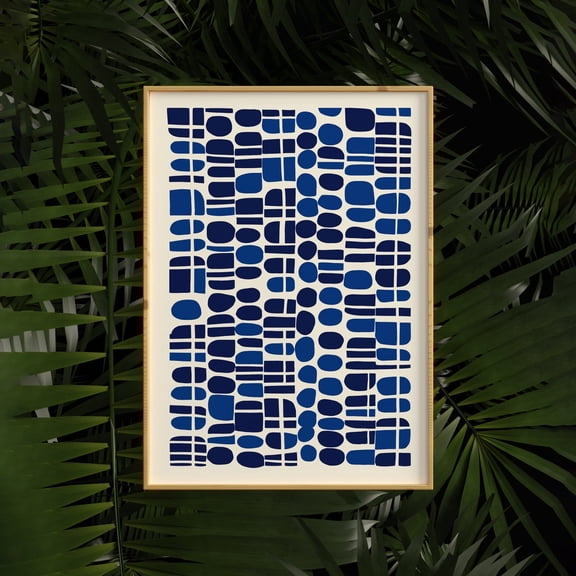 Mid Century Modern Abstract Blue Shapes Decor Poster, Unframed Paper Poster 8x10in