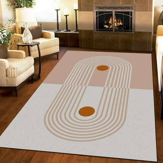 Mid Century Modern Abstract Line Area Rug, Minimalist Brown White Non Slip Throw Accent Rug, Machine Washable Carpet For Indoor Living Room Bedroom Office Decor Mat 2x3ft