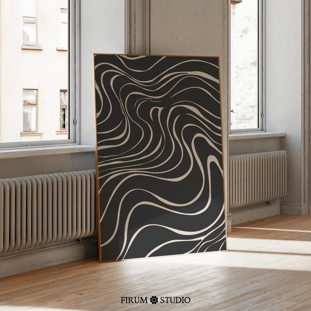 Mid Century Modern Abstract Line Art, Black And Beige Geometric Print ...