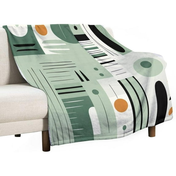 Mid Century Modern Abstract Pattern Sage Green Blanket Abstract Geometric Arts Throw Blankets 50"x60" Flannel Fleece Throw Blanket Throw Size Warm Plush Blankets for All Season for Adults And Children