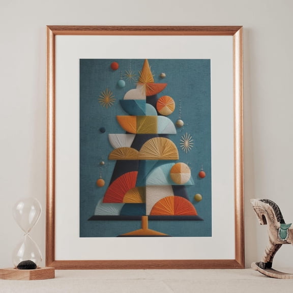 Mid-Century Modern Abstract Tree Poster Wall Art, Geometric Retrodecor, Unframed Canvas Size 8x12